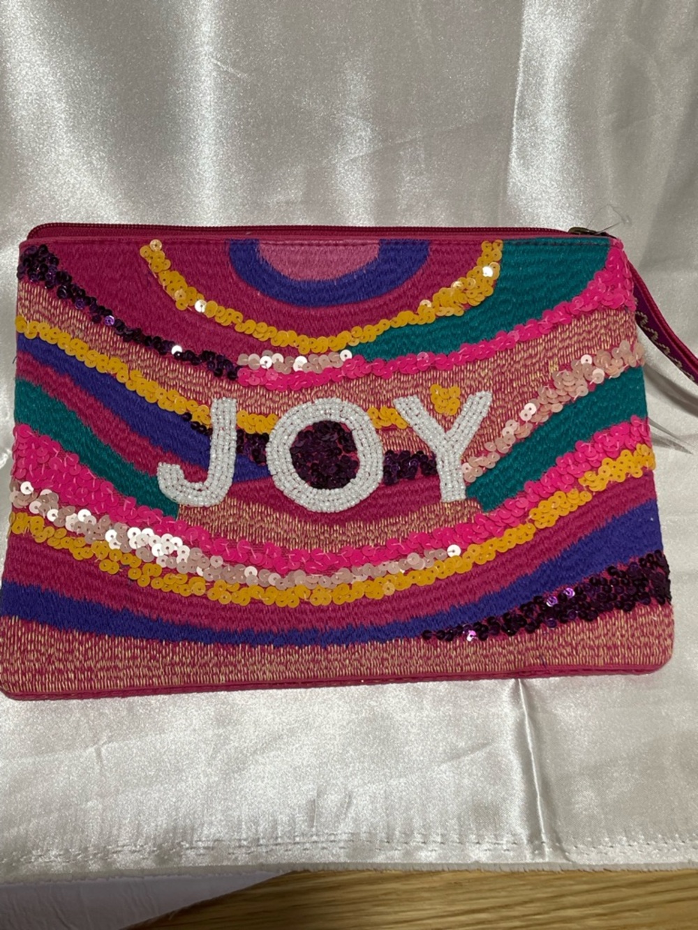 NWT America&Beyond “JOY” Sequins,Glass Beads  Handcrafted/Cotton Canvas Clutch - Picture 12 of 13